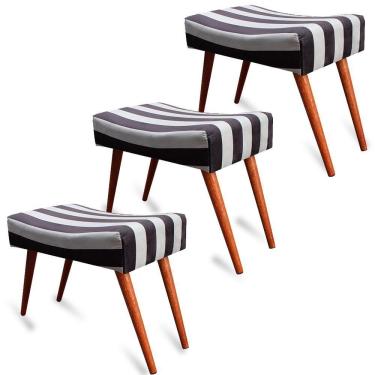 Imagem de Kit 3 Puff Cama Inbox Hamburgo Retangular Com Pés Em Madeira Maciça Tecido Suede