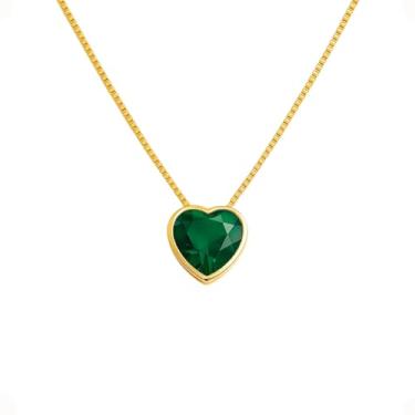 Imagem de Colar Pingente Coração Feminino Ouro 18k Presente mulher namorada Esposa Mãe (Verde)