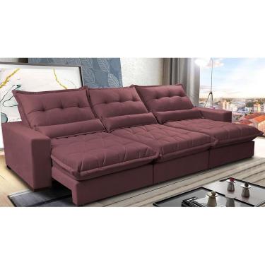Imagem de Sofá Retrátil E Reclinável 3,82m Com Molas Ensacadas Cama Inbox Soft Tecido Suede Velusoft Vinho