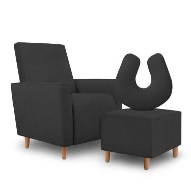 Imagem de Kit Amamentação Poltrona + Puff + Almofada Julia Suede Preto