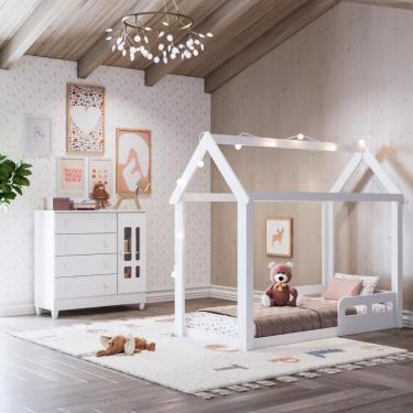 Imagem de Quarto Bebê Montessoriano Analu Cama Casinha Cômoda 4 Gavetas 1 Porta Ariel 100% MDF