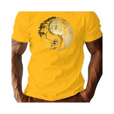 Imagem de Camiseta Casual Masculina De Verão Em Algodão Com Gola Redonda E Manga