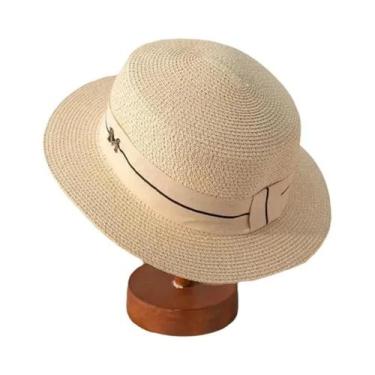 Imagem de Chapéu Panamá Feminino De Palha Com Aba Larga E Letras Bordadas, Chapé