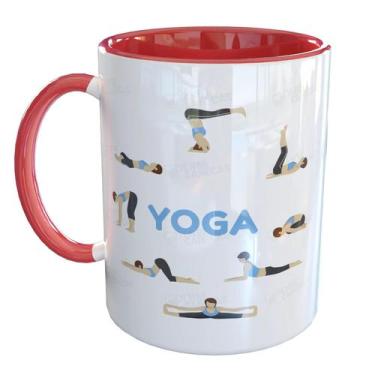 Imagem de Caneca Porcelana Yoga Posturas - Pense Canecas, Vermelho
