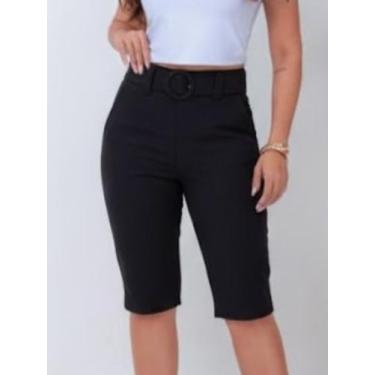 Imagem de Bermuda Feminina Social Alfaiataria Cintura Alta Elegante Com Cinto Fi