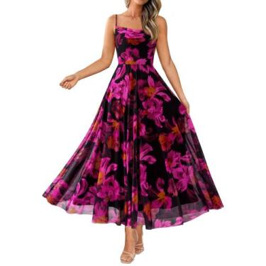 Imagem de Vestido BTFBM longo floral preto com alças finas rosa, XXL