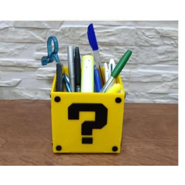 Imagem de Porta Objetos Cubo Mario Power Up Presente Geek Gamer - Amarelo e Pret