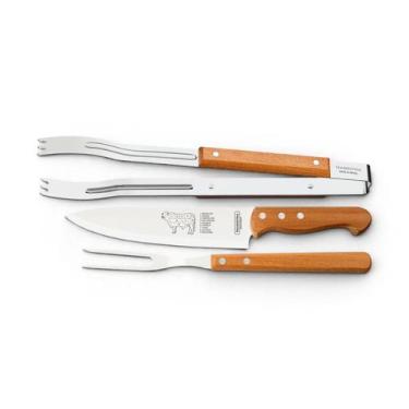 Imagem de Conjunto para churrasco com faca garfo e tábua em madeira 3 peças - Tr