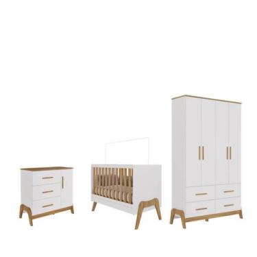 Imagem de Quarto Completo Retro Moveis Peroba Guti 04 portas MDF Branco Amêndoa 