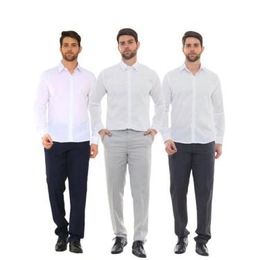 Imagem de KIT Masculino 3 peças Calça Social Slim Calça para Terno Oxford Azul M