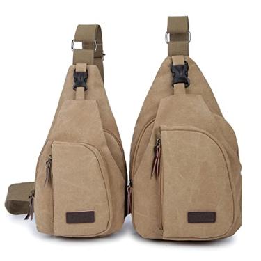 Imagem de JXGSGOGO Mochila tiracolo de lona, bolsa tiracolo de viagem, Caqui, L, Macio
