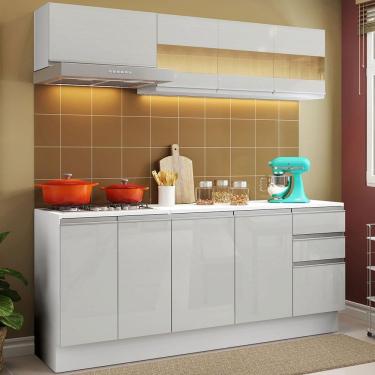Imagem de Cozinha Compacta 100% MDF Madesa Smart 180 cm Modulada Com Balcão e Tampo - Frentes Branco Brilho