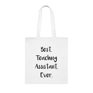 Imagem de Bolsa tote de assistente de ensino, a melhor bolsa de assistente de ensino, presente de assistente de ensino, presente para assistente de ensino, bolsas reutilizáveis de assistente de ensino, ideia de de Natal, Branco