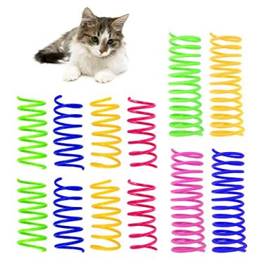 Imagem de Andiker Brinquedos de gato para gatos internos, 4 molas para gatos grandes e 8 molas pequenas brinquedo interativo para gatos para bater, morder, caça gato brinquedo criativo para matar o tempo e manter a forma mola de plástico colorida (12 peças)