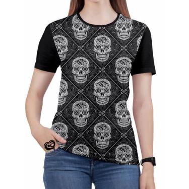 Imagem de Camiseta De Rock N Roll Plus Size Caveira Feminina Blusa - Alemark