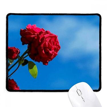Imagem de Mouse pad azul céu vermelho rosas folhas verdes borda costurada tapete de borracha para jogos