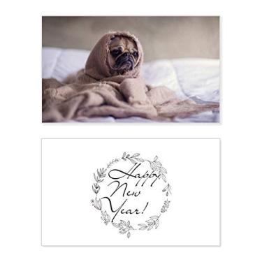 Imagem de Bulldog Pet Animal Lonely Foto de Ano Novo Festival Cartão de felicitações Bless Mensagem Presente