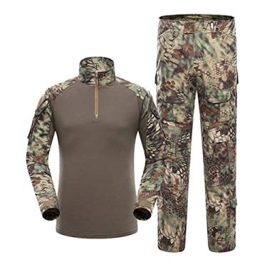Imagem de Conjunto masculino de camiseta e calça de combate tático camuflado airsoft uniforme militar roupas de caça, verde, 1