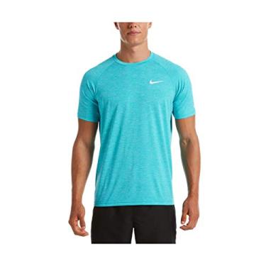 Imagem de Nike Swim Camiseta masculina de manga curta Hydroguard Rash Guard Oracle Aqua Pequeno/Aqua