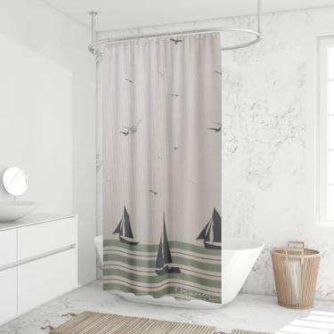 Imagem de Cortina Box Banheiro Estampada com Ilhós Chuveiro Poliéster 198x180cm (Barco Azul)