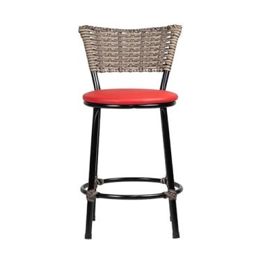 Imagem de Banqueta Baixa Moderna Multiuso Sua Casa Top Cozinha Americana Aço Balcão Area Gourmet Banco Encosto Juncado Estrutura Branca (Junco Sucupira, Vermelho)