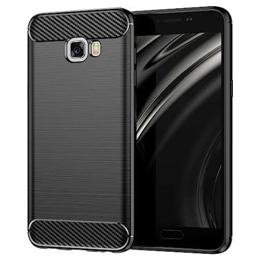 Imagem de Capa de celular para Samsung Galaxy C5, fibra de carbono refinada, anti-queda, anti-impressões digitais, proteção total preta