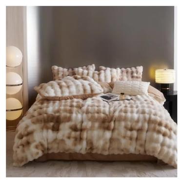 Imagem de Jogo de cama de pele sintética quente casal queen size roupa de cama de inverno cobertor de inverno fronha, lençóis de cama (4 solteiros)