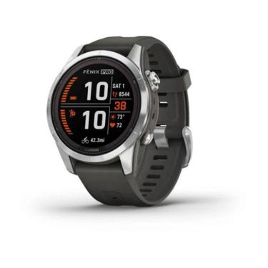 Imagem de Relógio Garmin Fenix 7S Pro Solar Prata c/ pulseira grafite emea/aus/nz/afr/sa com Monitor Cardíaco de Pulso com gps