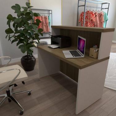 Imagem de Balcão de Atendimento para Recepção - 120cm de Largura Branco/Carvalho Mel