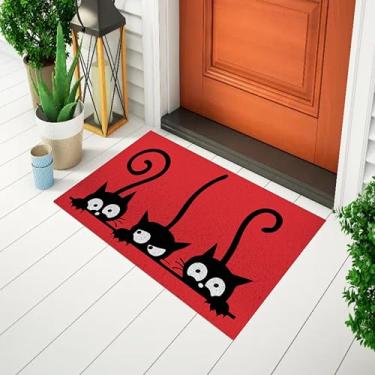 Imagem de Tapete Capacho Decorativo Para Porta Tapete Divertido Estampado Três Gatos Pretos Ca111