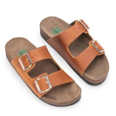 Imagem de Sandália Verão Masculina NATHOS de Couro Legítimo - Fóssil Caramelo-Masculino