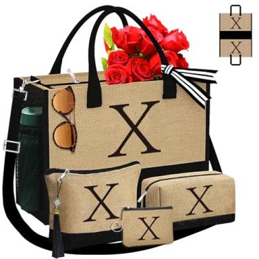 Imagem de Adoryoung Sacolas com monograma, 3 peças, presentes de aniversário para mulheres, bolsas de juta personalizadas com inicial inicial para sua irmã e mãe, Juta, Large