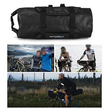 Imagem de Bolsa para guidão para bicicletas, fecho de rolo, refletiva, capacidade ajustável, à prova d'água para mountain bikes (azul)