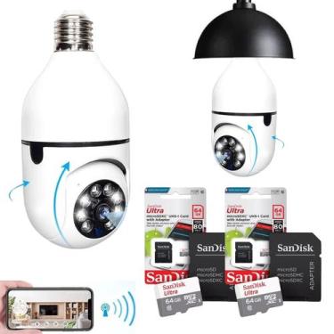 Imagem de Kit 2 Câmera 360 Robozinho + 2 Cartão Memória 64gb Lâmpada Wifi Inteli