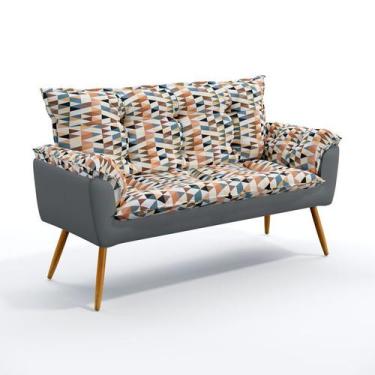 Imagem de Poltrona Namoradeira Opala Suede Estampado Laranja com Cinza Aradecor