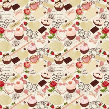 Imagem de Papel Parede Cupcke Café Corações Chocolate Pirulito Adesivo - LRP