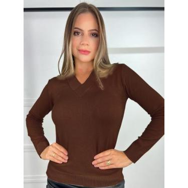 Imagem de Blusa Trico Basica De Frio Feminina Decote V Manga Longa - Calu Tricot