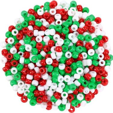 Imagem de 1200 peças de miçangas de pônei de Natal para fazer joias pulseiras artesanato plástico pequeno espaçador contas de natal vermelho verde branco contas de pônei faça você mesmo contas de cabelo para suprimentos de colar