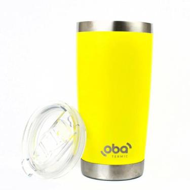 Imagem de Copo Térmico com Tampa 591ml  aço inoxidável Oba Térmic Amarelo Neon
