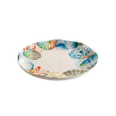 Imagem de Conjunto de louça de cerâmica – Design feito à mão, seguro para micro-ondas e lava-louças, ideal para experiências de jantar com tema de mar (prato grande de 28 cm (bordas irregulares + padrão de