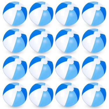 Imagem de JarThenaAMCS 16 bolas de praia infláveis 40,6 cm gradiente azul branco redondo bolas de PVC brinquedos de jogo fofos para decoração de festa de praia havaiana de verão acessório de jogo de areia
