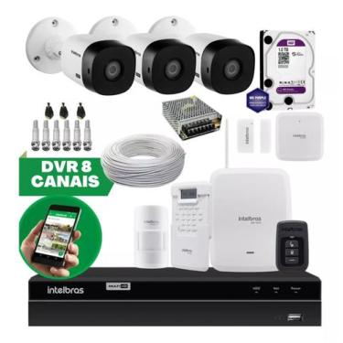 Imagem de Kit 3 Câmeras Com Dvr 8ch Hd 1tb E Alarme Amt 8000 Intelbras