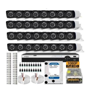Imagem de Kit Cftv Dvr 32 Canais Intelbras 3132mhdx 32 Câmeras Bellet Full Hd 10
