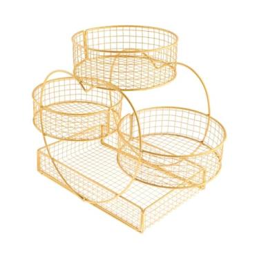 Imagem de Ｂｅｓｇａ Suporte de cesta de arame em camadas, cesta de pão, suporte para vegetais, organizador de produtos, suporte para tigela de frutas para pão, cebola, Ouro