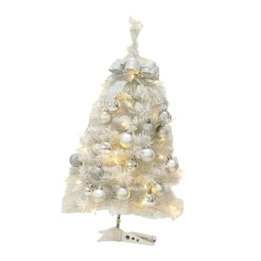 Imagem de Árvore de Natal artificial de mesa pré-iluminada, decoração de Natal com arco e bolas, pequena árvore de Natal para mesa, prateleira de festa, 45 Centímetros
