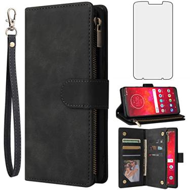 Imagem de Asuwish Capa tipo carteira compatível com Moto Z3 / Z3 Play e protetor de tela de vidro temperado, capa flip com suporte para cartão, acessórios de celular, capas para celular Motorola MotoZ3 Z 3 3Z