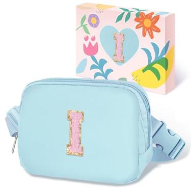 Imagem de COSHAYSOO Pochete de cintura pequena com alça ajustável com patch de letra inicial para mulheres, adolescentes, meninas, viagens, academia, caminhada, bolsa de viagem transversal, bolsa moderna,