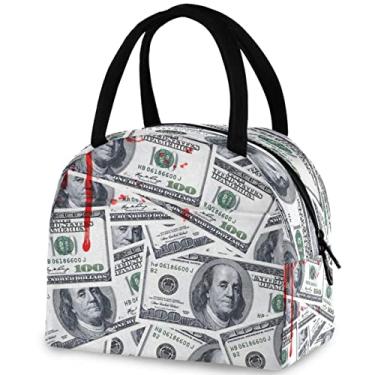 Imagem de ZzWwR Bolsa térmica para almoço Bloody Us 100 dólares, reutilizável com vários bolsos, bolsa térmica para mulheres e homens, escola, trabalho, piquenique, viagens ao ar livre