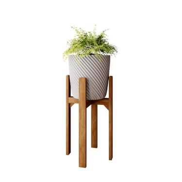 Imagem de Conjunto Suporte de Madeira 55 cm Envernizado com Vaso em Polietileno