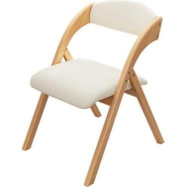 Imagem de Cadeira dobrável acolchoada, cadeira de madeira maciça com almofada de esponja elástica alta, cadeira com encosto para computador de escritório, cadeira de jantar de cozinha simples, banco p